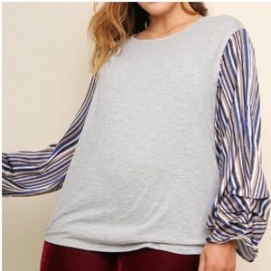 Umgee striped sleeved long sleeve grey top new